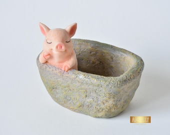 Hartje plantenbak, hars dier bloempot voor vetplanten, kleine decoratieve vaas, schattig biggetje beeldje pot voor binnendecor, beeldje varken