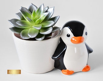 Penguin Planter, Office Desk Decor, Animal Pot for Plant and Succulents, Housewarming Gift, Large Ceramic Vase for Cactus, Unique Home Decor