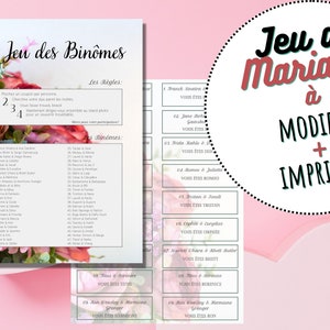 Jeux de Mariage: Jeu des Binômes, Jeu des Duos A4 - Bouquet de fleurs mariée, Sophistiqué à Télécharger et Imprimer - Commande Instantanée