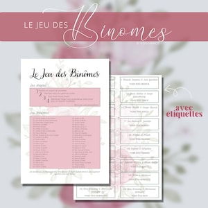 Jeu des Binômes, Jeu des Duos, Jeux de mariage A4 - Animation Mariage Champêtre Fleuri Sophistiqué, à Télécharger et Imprimer -  Instantanée