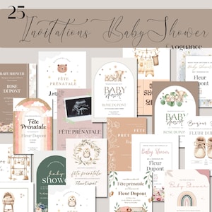 Lot de 25 Cartes d'Invitation Baby Shower Modifiables - Tons Neutres, A5