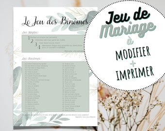 Wedding Games: Pair Game, Duet Game - A4 - Country Theme, Flowery, Sophisticated, to Download and Print - Instant Order