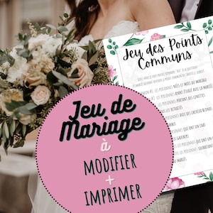 Jeux de Mariage Français A5 Jeu des Points Communs,Animation de mariage Idée Jeu Mariage Personnalisable à Imprimer Mariage Champêtre Fleuri