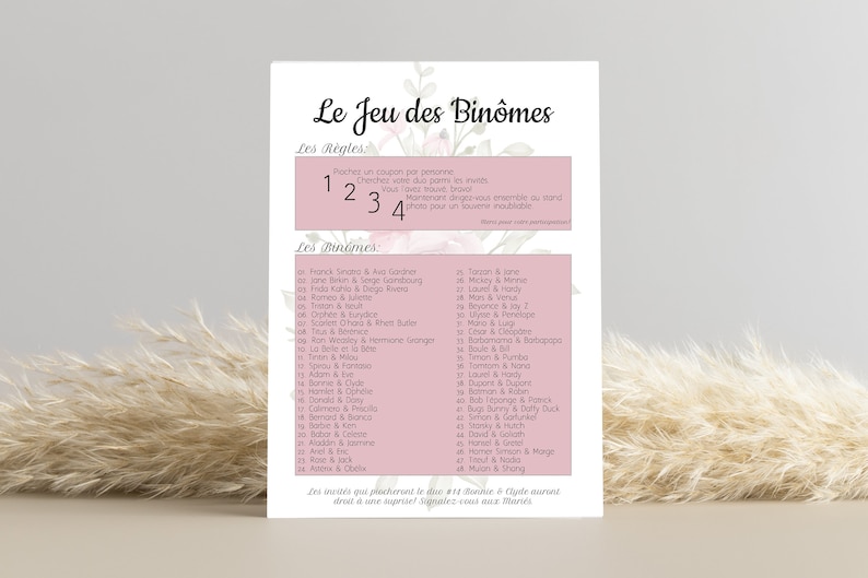 Jeux De Mariage: Jeu Des Binômes Jeu Des Duos Thème - Etsy