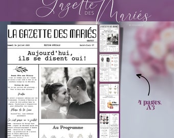 Wedding Animation: Wedding Gazette A3 in French, customizable to print, DIY Magazine, Wedding Journal editable and printable