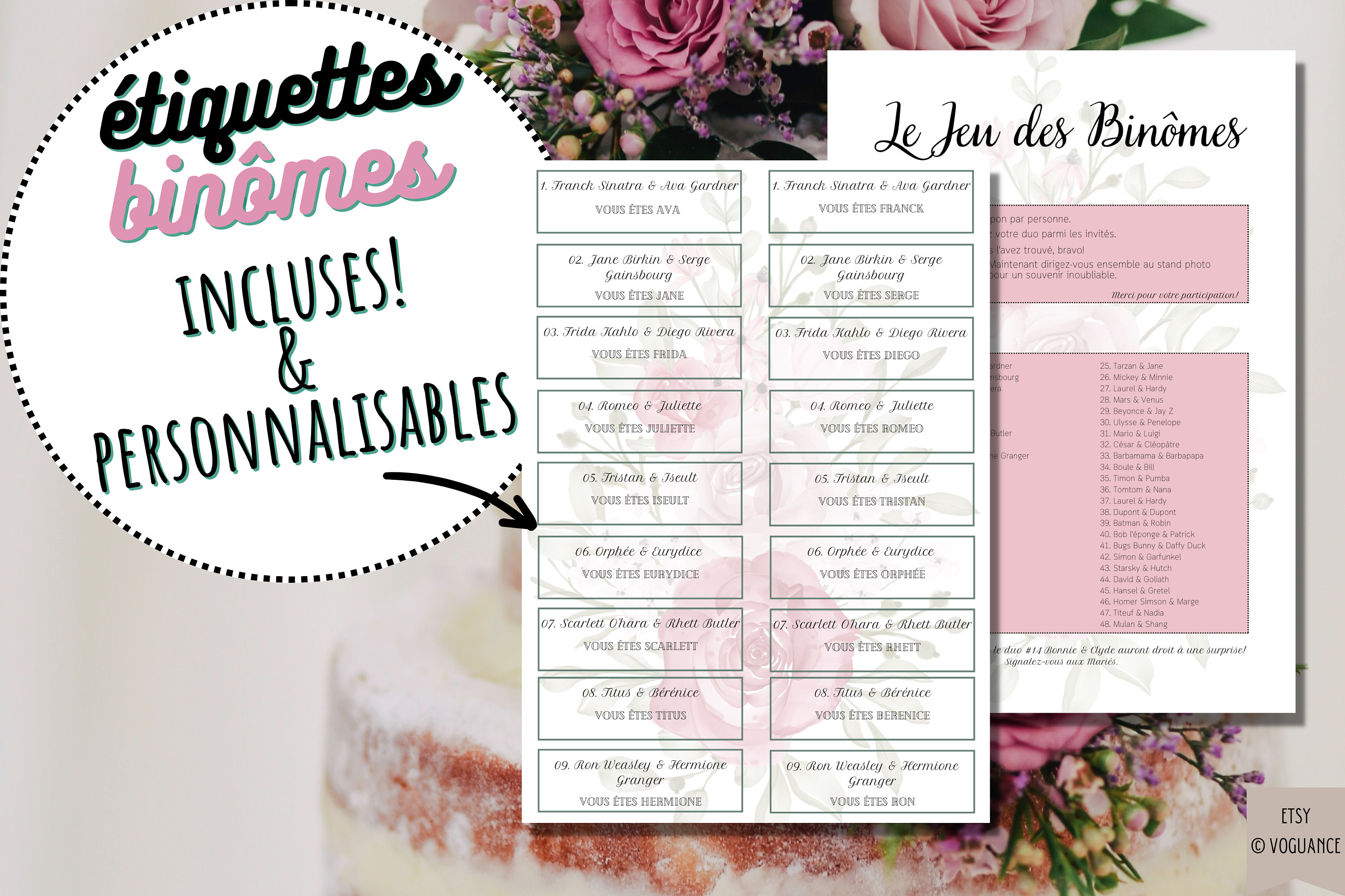 Jeu des Binômes, Jeu des Duos, Jeux de mariage A4 - Animation Mariage