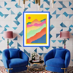 Colourful Mountains Hiking Gift Print - Mountain Range Travel Hike Adventure Poster
