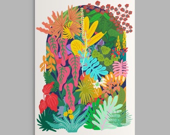 Plants, Flowers, Bloom Print | Gift for plant lovers | Flowers gift | Bold, lively colourful abstract art decoration home indoor