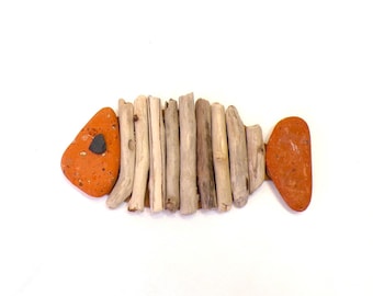 Small Driftwood Fish Coastal Wall Decor Handmade Beach Theme Art Recycled Wall Hanging Sustainable Nautical Seashore Sea Ocean Life Design