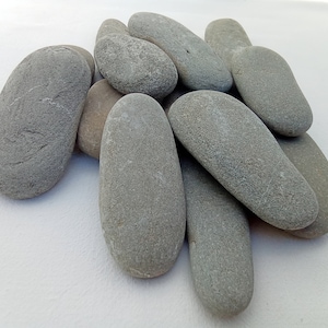 Oblong Sea pebbles. Elongated flat stones 60-110 mm (2.36-4.33") 30 pcs. Gray beach sticks Decorative craft supply oval natural rock set