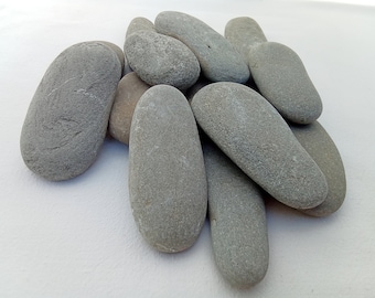 Oblong Sea pebbles. Elongated flat stones 60-110 mm (2.36-4.33") 30 pcs. Gray beach sticks Decorative craft supply oval natural rock set