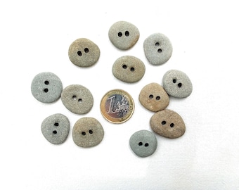 Natural Stone Buttons. 20 mm (0.78") Flat Drilled Beach Pebble Closure Sew-on coastal fastener Unique Handmade Sewing Supplies DIY Craft