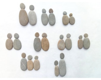 Pebble Art Supply. Set of 10 Small Human Figures 26-55 mm (1-1.2") Natural Flat Elongated and Round Sea Stones DIY Craft Framed Art Supply