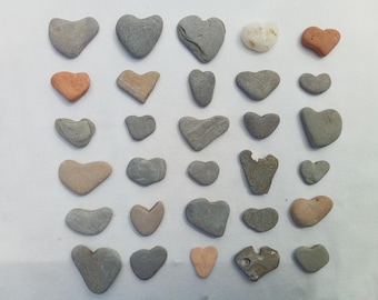 Heart shaped pebbles. 2 -4 cm (0.78" - 1.57") Special Sea Stones. Pebble Art Supply. Tiny Natural Hearts. 10 pcs.