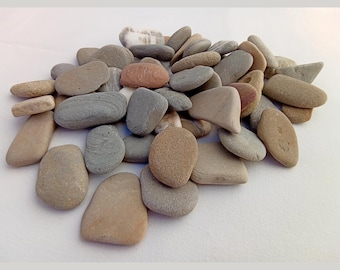 Flat pebbles. 50 pcs. 30-46 mm (1.18" - 1.81") Gray, brown, white sea stones. Natural mix colors sea rocks. Craft DIY art supply.