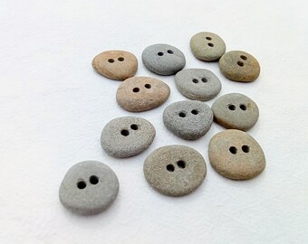 Natural Stone Buttons. 20 mm (0.78") Flat Drilled Beach Pebble Closure Sew-on coastal fastener Unique Handmade Sewing Supplies DIY Craft
