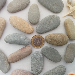 Long Sea pebbles. Elongated Flat Sea stones 30-50 mm (1.1-1.9") 25 pcs. Decorative craft supply.