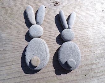 Sea Pebble Bunnies Pebble Art Handmade Easter Decoration Unique Eco-friendly Natural Art Coastal Stone Rabbits Minimalist Rustic Figurines
