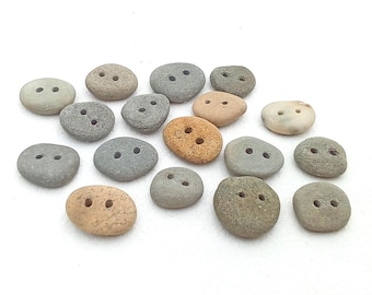 Natural Stone Buttons. 15 mm (0.59") Flat Drilled Beach Pebble Closure Sew-on coastal fastener Unique Handmade Sewing Supplies DIY Craft