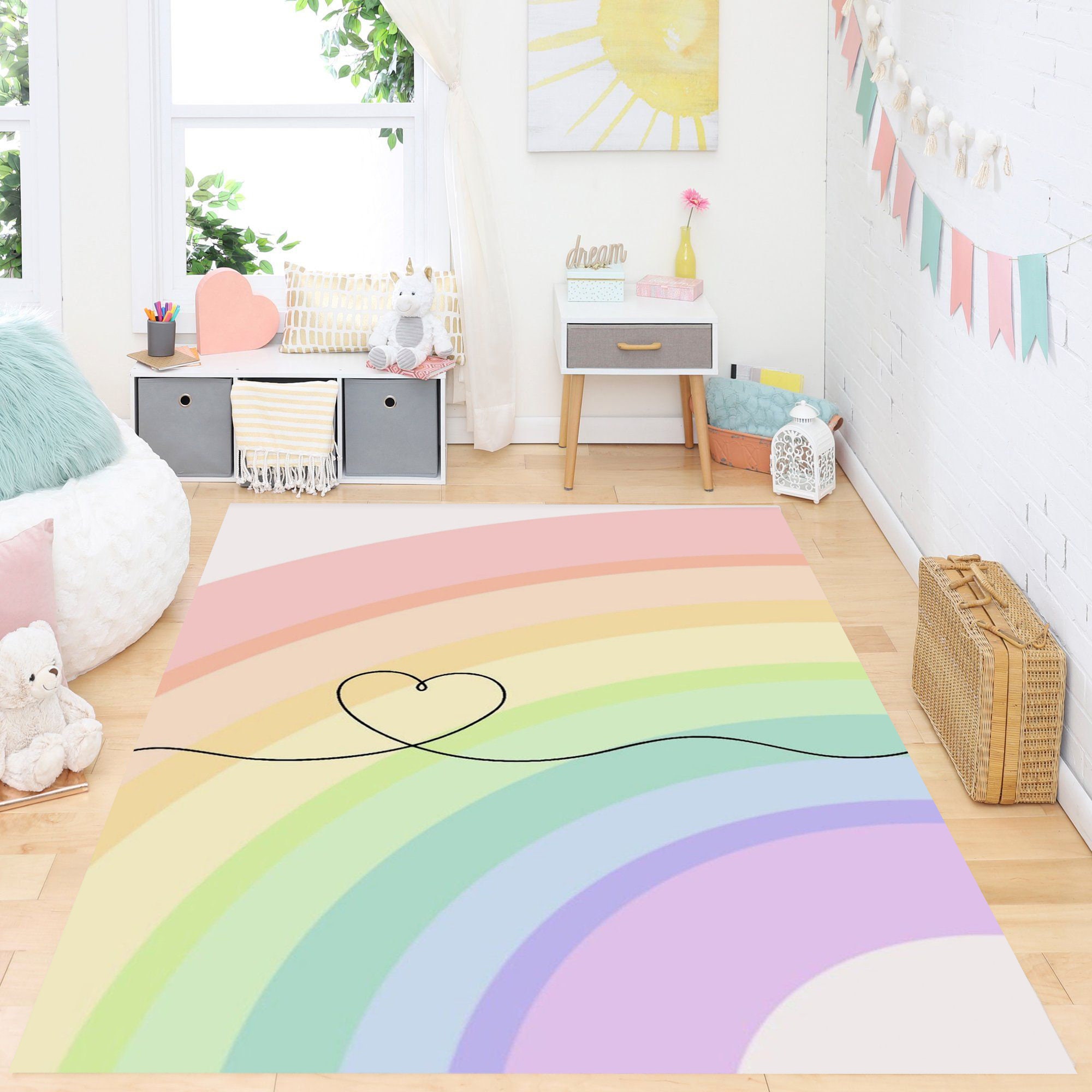 80x160cm Shaggy Playing Mat for Kids Baby Girls Bedroom Nursery Home Decor Modern Fluffy Colorful Rugs Cute Floor Carpets Wongfon Rainbow Area Rugs for Girls Room 