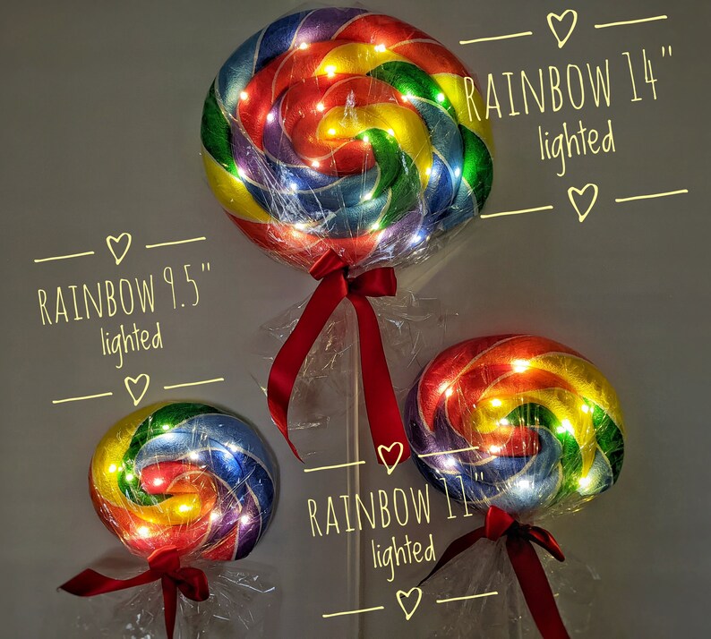 Giant Rainbow Lolly Candy Land Decoration Candyland props / Giant Lollipop Props / Fake lollipop / Rainbow Candy Props Candy shop prop LIGHTED swirled