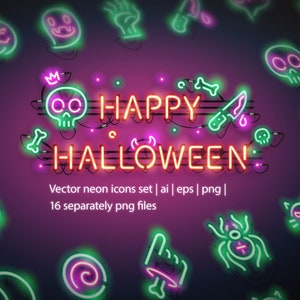 Halloween Neon Vector Icons