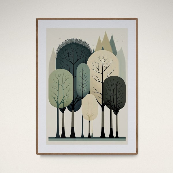 Trees Print | Neutral Modern Print | Tree Wall Art |  Printable Wall Art | Minimal Landscape Print | Nature Home Decor