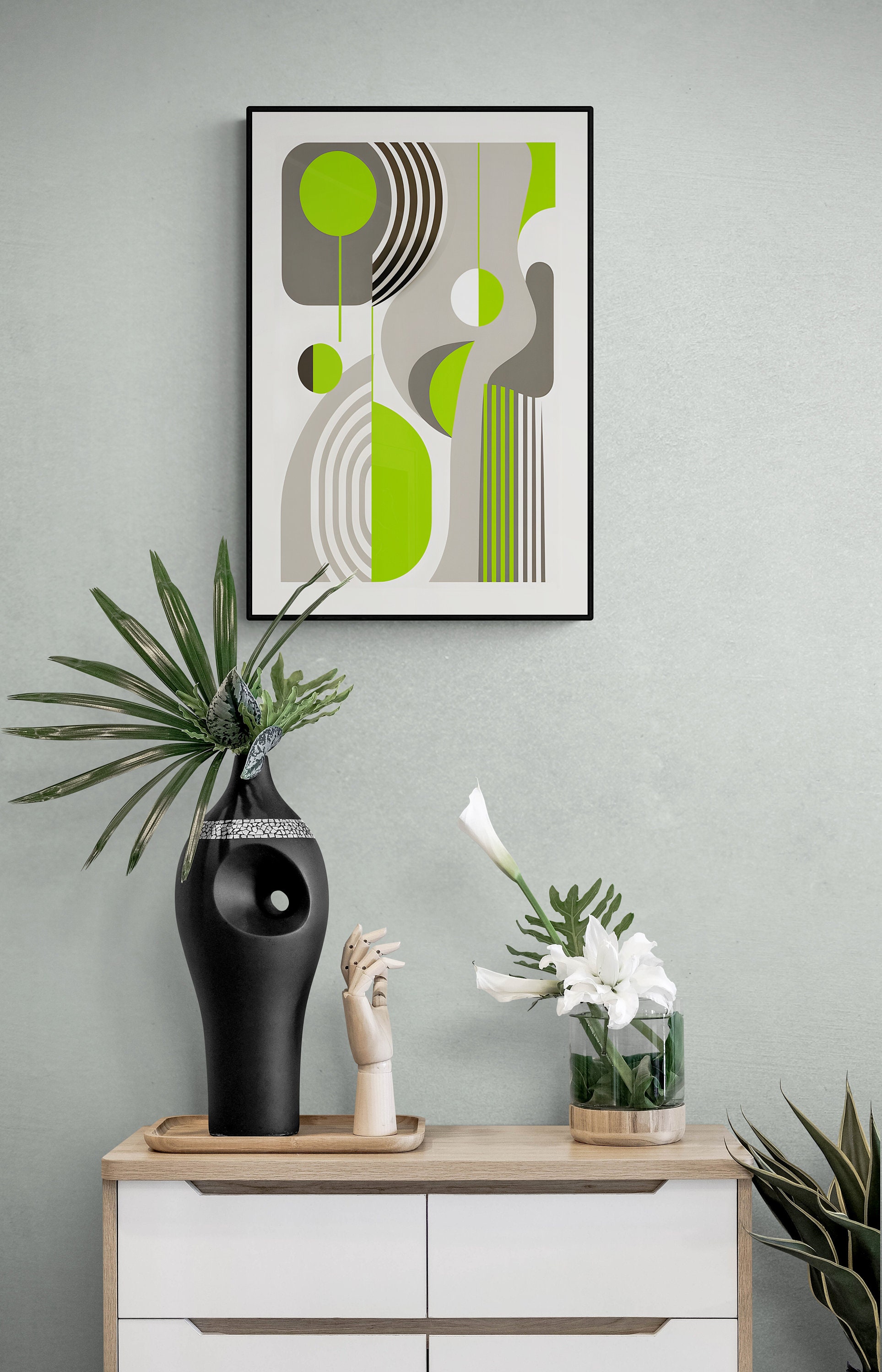 Midcentury Print Green and Grey Wall Art Midcentury Wall Decor Mid