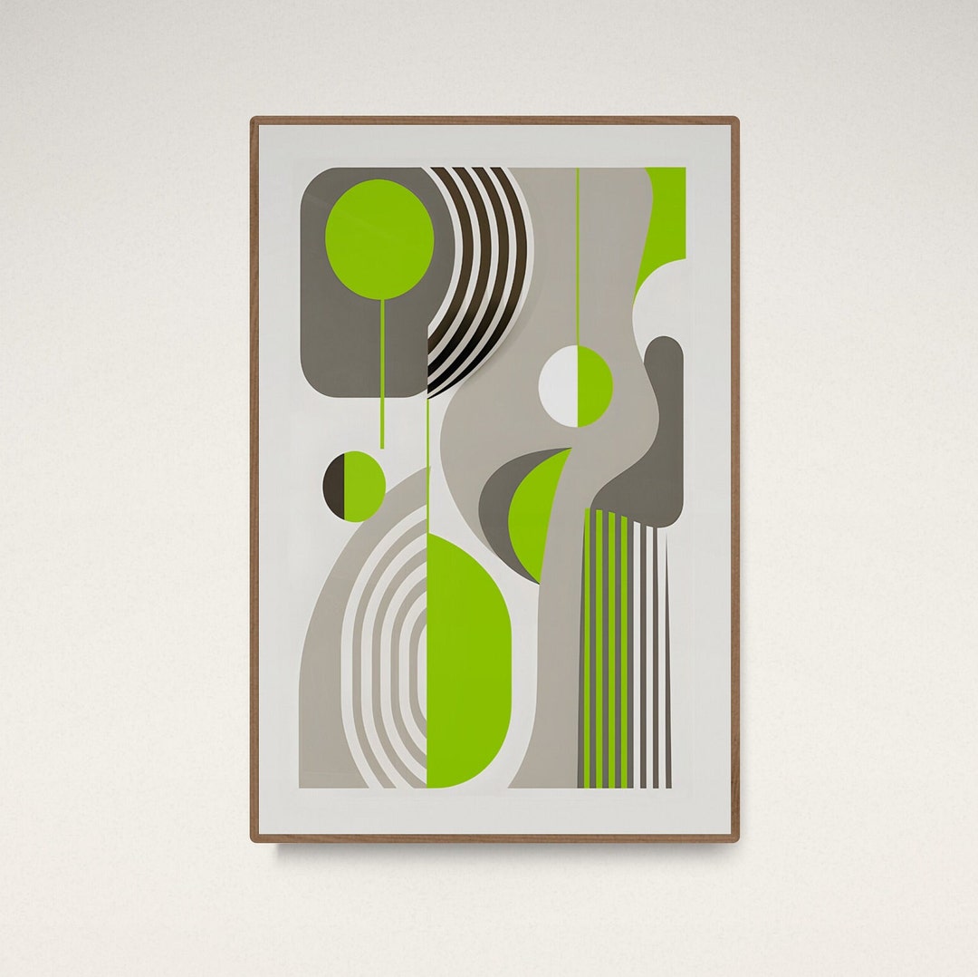 Midcentury Print Green and Grey Wall Art Midcentury Wall Decor Mid
