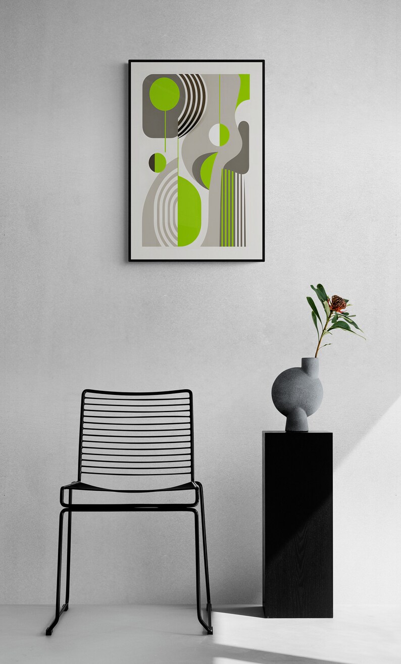 Midcentury Print Green and Grey Wall Art Midcentury Wall Decor Midcentury Wall Art Abstract
