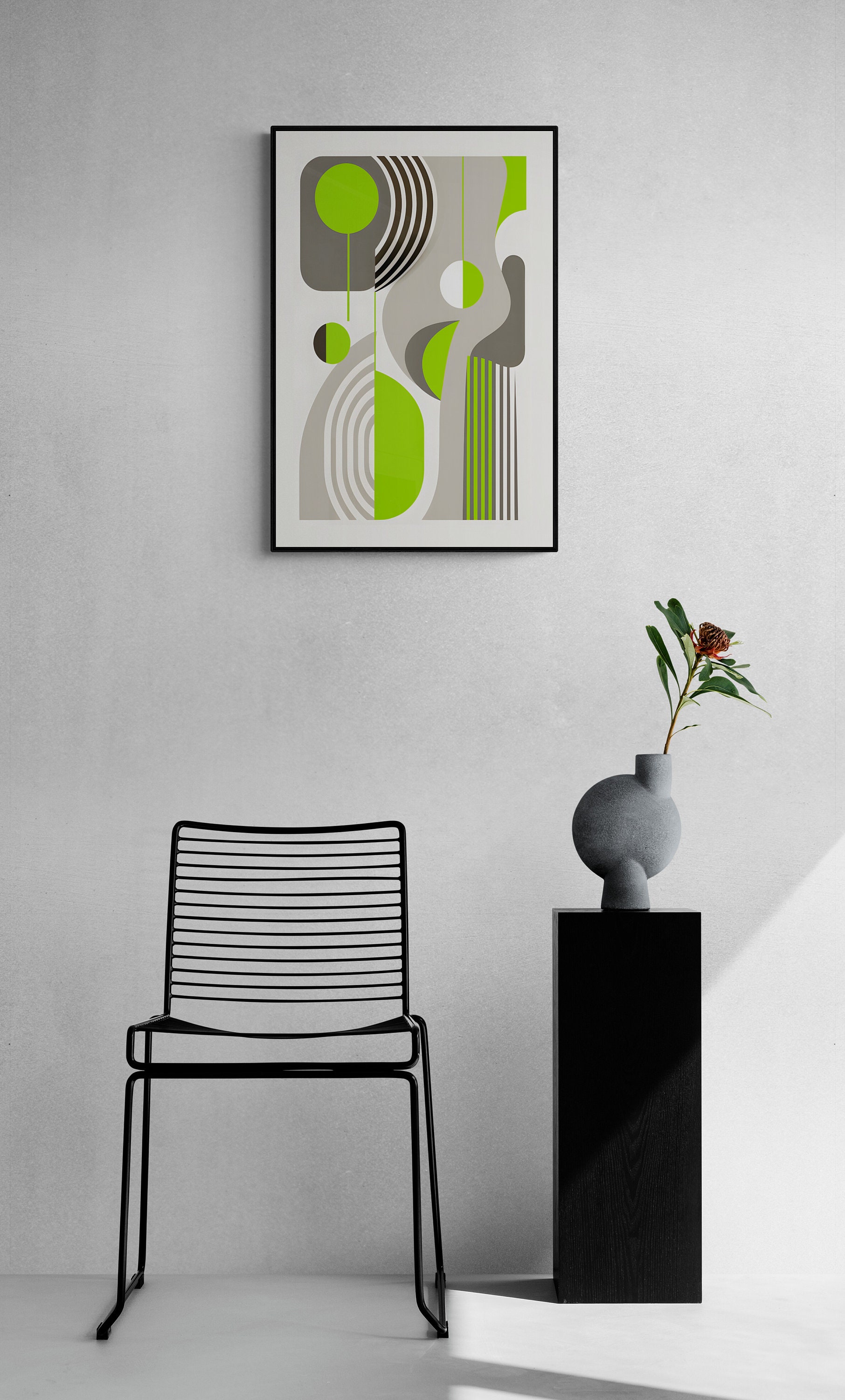 Midcentury Print Green and Grey Wall Art Midcentury Wall Decor Mid