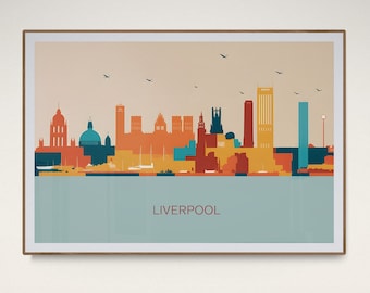 Impression d'horizon de Liverpool | Impression moderne neutre | Art mural de Liverpool | Art mural imprimable | Impression minimale de Liverpool | Liverpool Poster