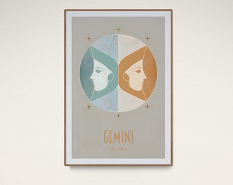 Gemini Zodiac Poster | Star Sign Gift  | Gemini Digital Print  | Zodiac Wall Art | Astrology Home Decor | Gemini Horoscope Art