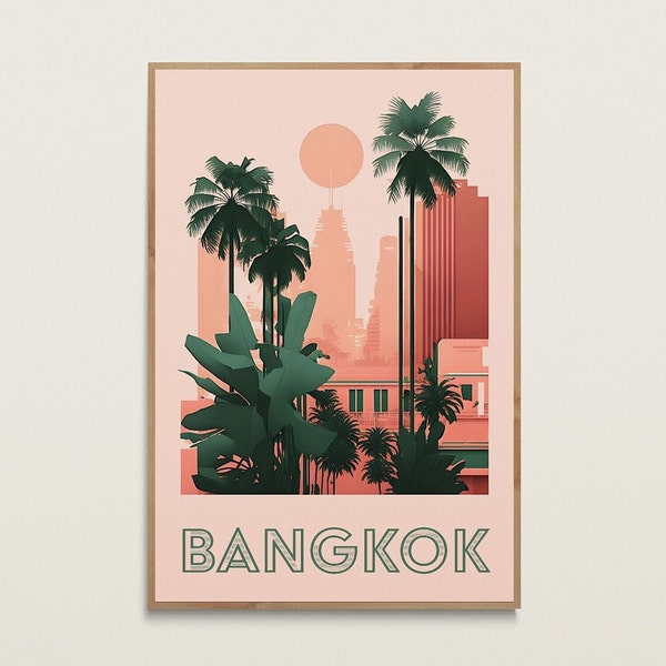 Bangkok Digital Print | Vintage Wall Art | Bangkok Wall Art | Retro Wall Art | Bangkok Travel Poster | Thailand | Bangkok Wall Decor