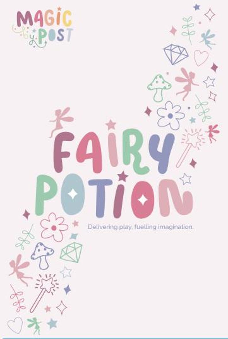 Completed fairy sensory play tray with fizzing potion ingredients and magical messy play setup