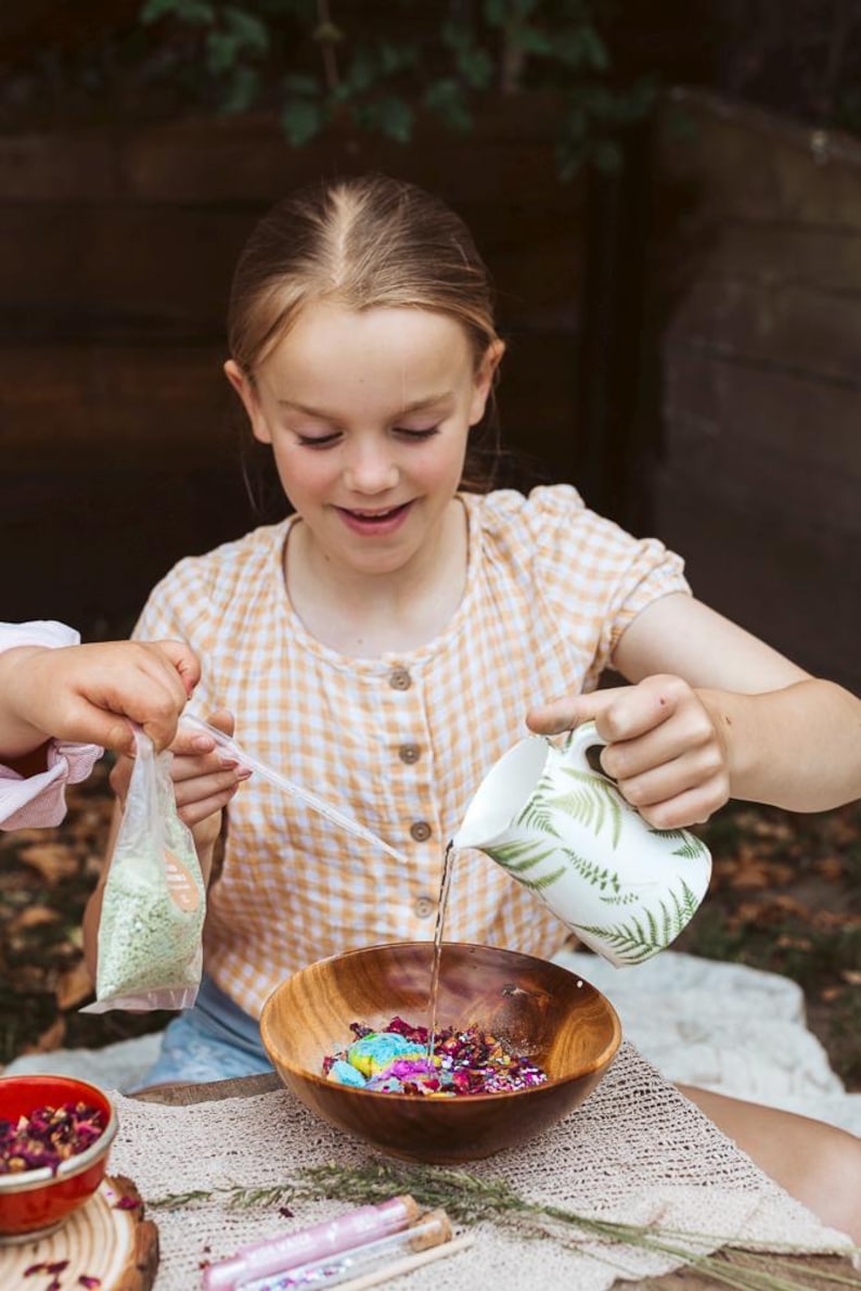 Fairy potion kit for kids with colourful fizzing ingredients and magical sensory play activity