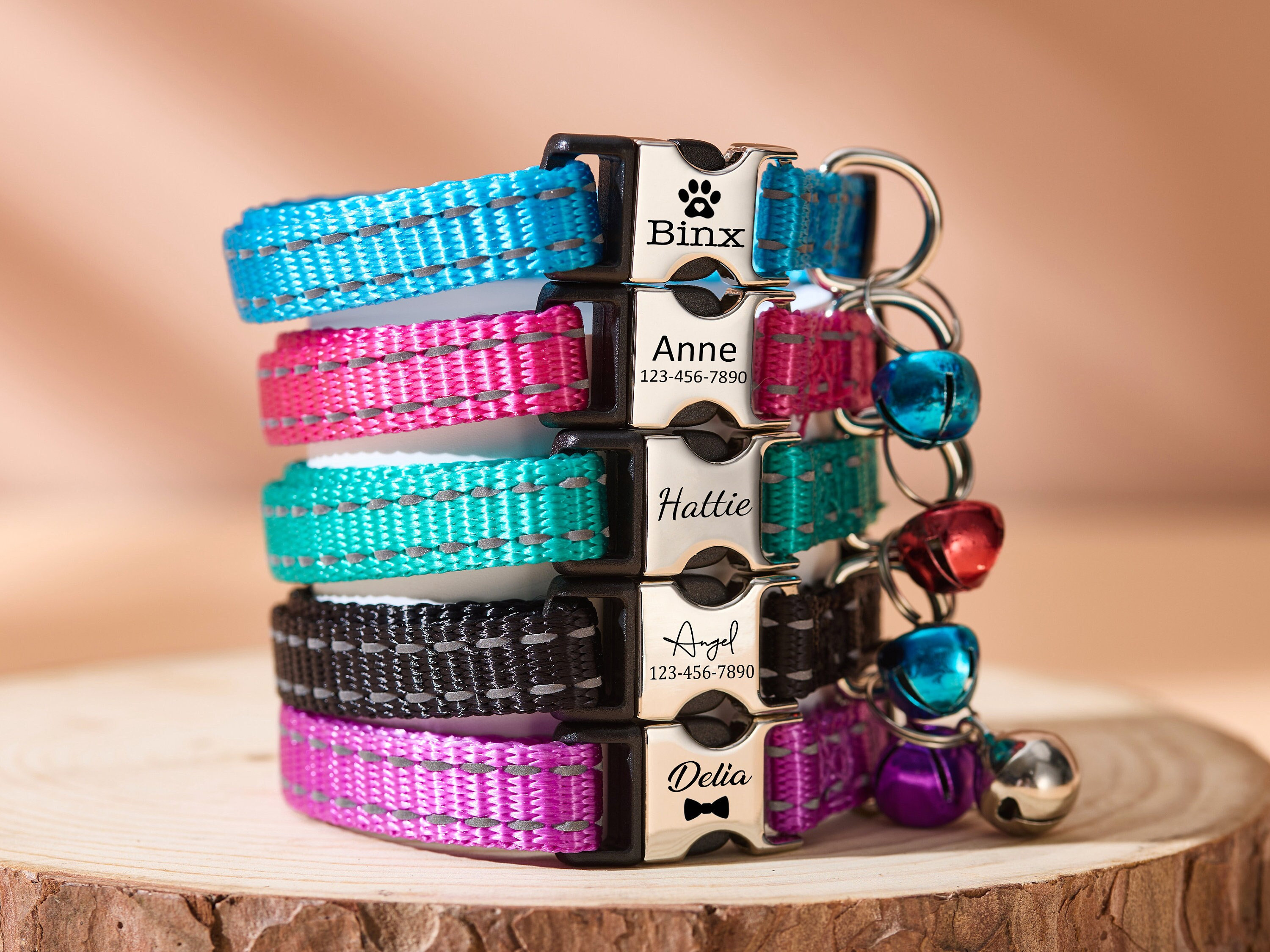 Custom cat collars with name tag nylon soft adjustable personalized cat