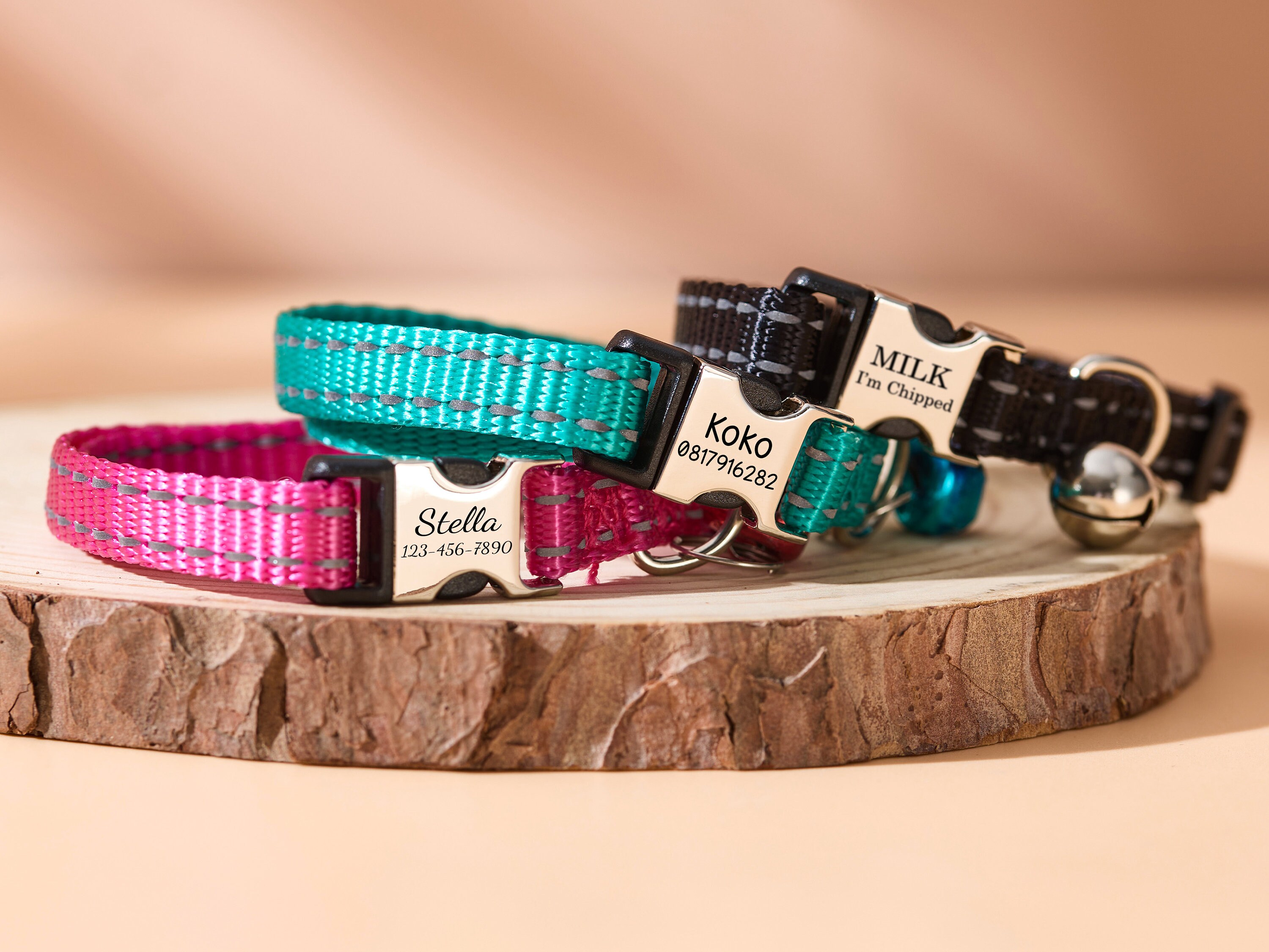 Custom cat collars with name tag nylon soft adjustable personalized cat