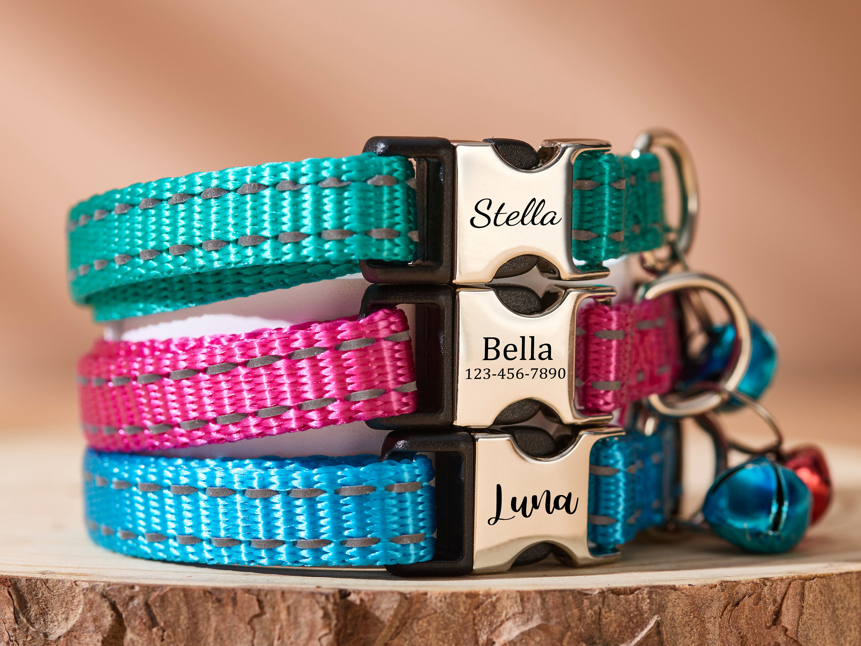 Custom cat collars with name tag nylon soft adjustable personalized cat