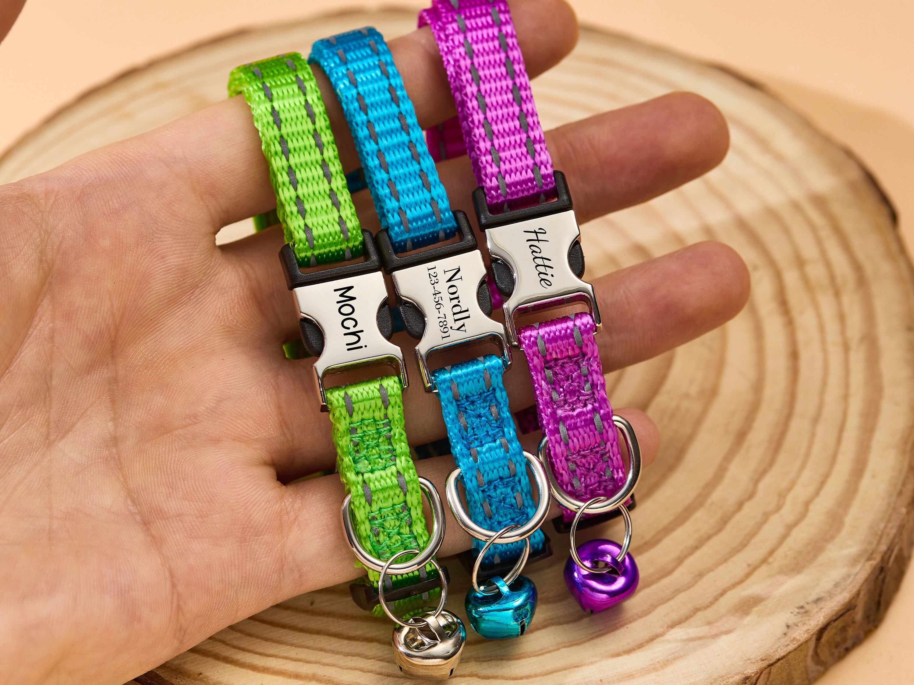 Custom cat collars with name tag nylon soft adjustable personalized cat