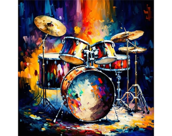 Drum Set Illustration 2 Colorful Drum Art Vibrant Drum Set Wall