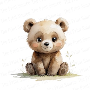 Akwarela Miś PNG, Słodka Ilustracja Misia, Klipart Pokoju Dziecięcego, Wystrój Leśnego Pokoju, Cyfrowe Pobieranie Baby Shower