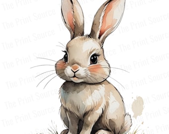 Watercolor Bunny PNG, Adorable Rabbit Illustration, Kids Animal Clipart, Spring Easter Decor, Nursery Printable, Digital Wildlife Art