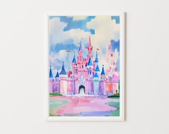 Colorful Magic Castle Painting | Pastel Kingdom Wall Art Print | Kid's Room Playroom Nursery Wall Art Print | Whimsical Princess Printable