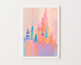 Abstract Magic Castle Painting | Pastel Kingdom Wall Art Print | Colorful Kid's Room Playroom Nursery Wall Art Print I Modern Pink Printable