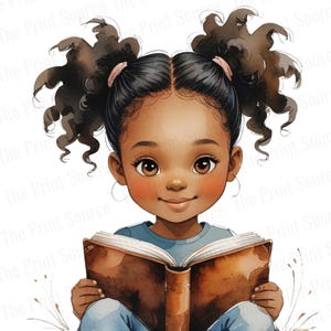 Mädchen lesen Aquarell PNG Clipart | Digitale Illustration | Buchliebhaber Sublimationskunst | Niedliches Kinderportrait | Kinder Dekor