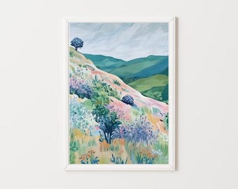 抽象的な山の絵画：パステルレインボー水彩画（デジタルダウンロード