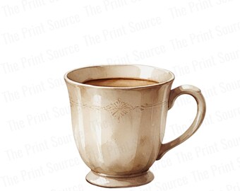 Coffee Mug Watercolor PNG Clipart | Digital Coffee Art | Cafe Sublimation Design | Cozy Morning Illustration | Kitchen Wall Print