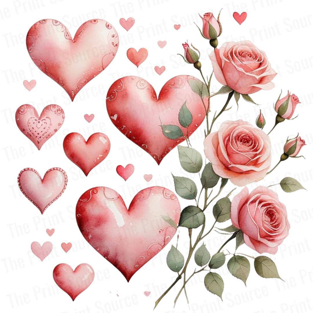 Heart and Rose Watercolor Clipart PNG | Romantic Digital Art | Wedding ...