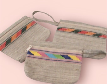 Small Linen Makeup Bag, Clutch Purse with Front Zip , Small Cosmetic Bag with Layer, Zippered Pouch, Linen Gift, Gift Ideas